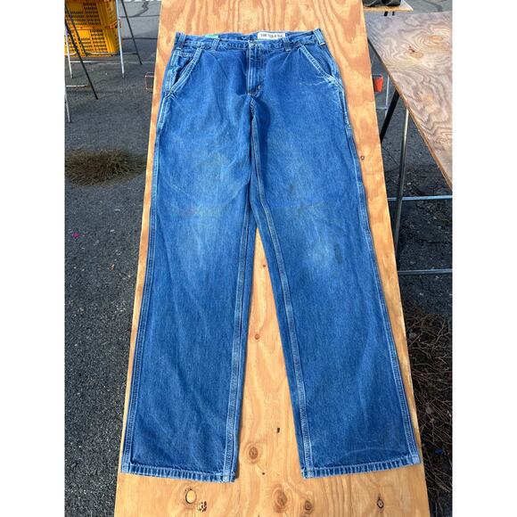 Carhartt Jeans Mens 34x36 Blue Denim Carpenter Utility Work Dungaree distress - Picture 3 of 10